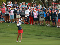 GAINESVILLE, VIRGINIA - SEPTEMBER 15: Nelly Korda of the United States plays her second shot on the third hole during single matches on Day...