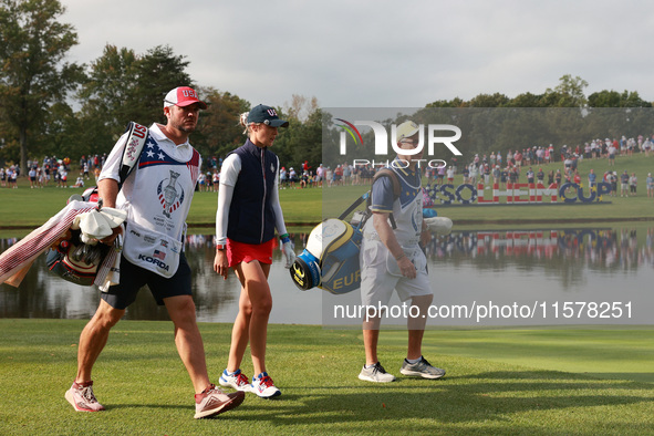 GAINESVILLE, VIRGINIA - SEPTEMBER 15: Nelly Korda of the United States walks on the fourth hole during single matches on Day Three of the So...