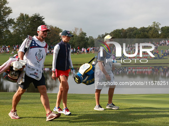 GAINESVILLE, VIRGINIA - SEPTEMBER 15: Nelly Korda of the United States walks on the fourth hole during single matches on Day Three of the So...