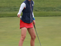 GAINESVILLE, VIRGINIA - SEPTEMBER 15: Nelly Korda of the United States reacts to her shot on the 4th green during single matches on Day Thre...