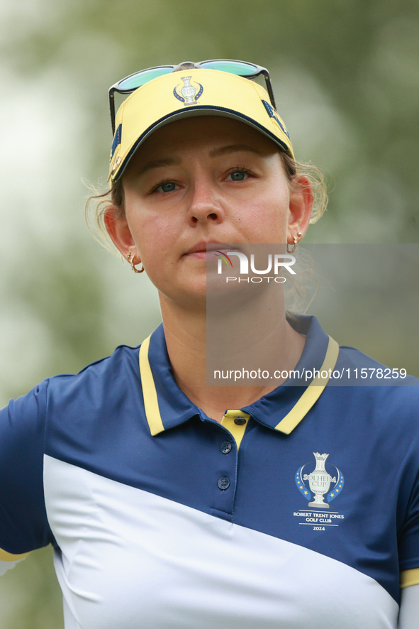 GAINESVILLE, VIRGINIA - SEPTEMBER 15: Emily Kristine Pedersen of Team Europe walks on the 6th hole during single matches on Day Three of the...