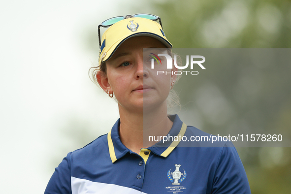 GAINESVILLE, VIRGINIA - SEPTEMBER 15: Emily Kristine Pedersen of Team Europe walks on the 6th hole during single matches on Day Three of the...