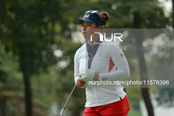 GAINESVILLE, VIRGINIA - SEPTEMBER 15: Megan Khang of the United States walks on the 8th hole during single matches on Day Three of the Solhe...