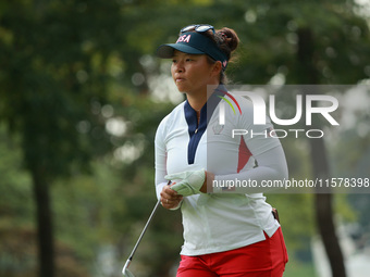 GAINESVILLE, VIRGINIA - SEPTEMBER 15: Megan Khang of the United States walks on the 8th hole during single matches on Day Three of the Solhe...