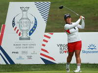 GAINESVILLE, VIRGINIA - SEPTEMBER 15: Megan Khang of the United States plays her tee shot on the seventh hole during single matches on Day T...