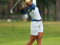 GAINESVILLE, VIRGINIA - SEPTEMBER 15: Emily Kristine Pedersen of Team Europe plays her second shot on the seventh hole during single matches...