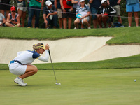 GAINESVILLE, VIRGINIA - SEPTEMBER 15: Emily Kristine Pedersen of Team Europe lines up her putt on the seventh green during single matches on...