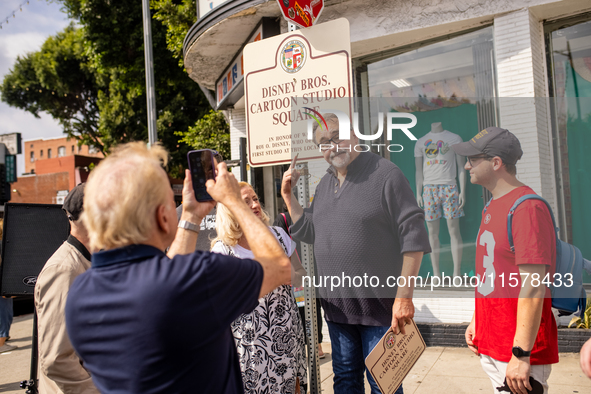 A block party in Los Feliz, United States, on September 15, 2024, dedicates the site of Walt Disney's first studio, which operates there fro...