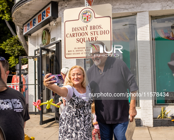 A block party in Los Feliz, United States, on September 15, 2024, dedicates the site of Walt Disney's first studio, which operates there fro...