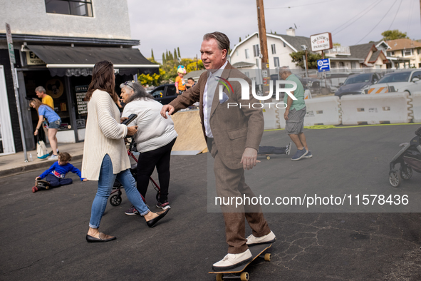 A block party in Los Feliz, United States, on September 15, 2024, dedicates the site of Walt Disney's first studio, which operates there fro...