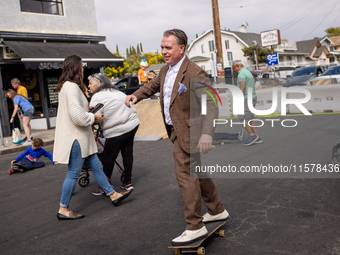 A block party in Los Feliz, United States, on September 15, 2024, dedicates the site of Walt Disney's first studio, which operates there fro...