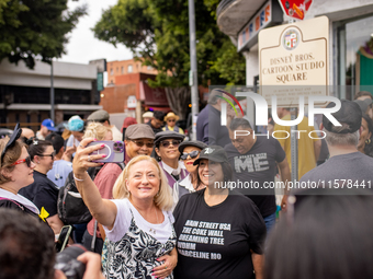 A block party in Los Feliz, United States, on September 15, 2024, dedicates the site of Walt Disney's first studio, which operates there fro...