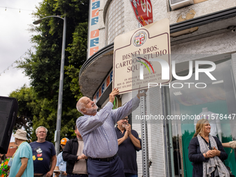 A block party in Los Feliz, United States, on September 15, 2024, dedicates the site of Walt Disney's first studio, which operates there fro...