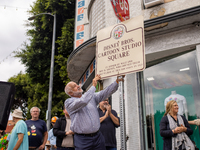 A block party in Los Feliz, United States, on September 15, 2024, dedicates the site of Walt Disney's first studio, which operates there fro...