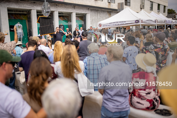 A block party in Los Feliz, United States, on September 15, 2024, dedicates the site of Walt Disney's first studio, which operates there fro...