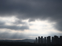 Clouds gather over Nanjing, which is affected by Typhoon Bebika, in Nanjing, Jiangsu province, China, on September 16, 2024. It is reported...