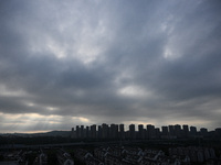 Clouds gather over Nanjing, which is affected by Typhoon Bebika, in Nanjing, Jiangsu province, China, on September 16, 2024. It is reported...