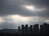 Clouds gather over Nanjing, which is affected by Typhoon Bebika, in Nanjing, Jiangsu province, China, on September 16, 2024. It is reported...