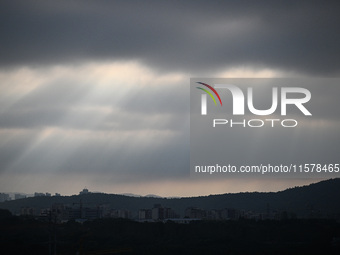 Clouds gather over Nanjing, which is affected by Typhoon Bebika, in Nanjing, Jiangsu province, China, on September 16, 2024. It is reported...