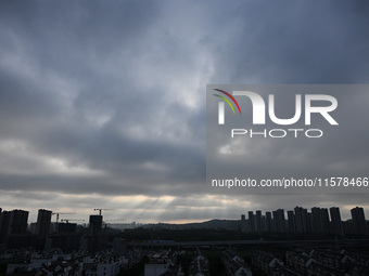 Clouds gather over Nanjing, which is affected by Typhoon Bebika, in Nanjing, Jiangsu province, China, on September 16, 2024. It is reported...