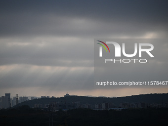 Clouds gather over Nanjing, which is affected by Typhoon Bebika, in Nanjing, Jiangsu province, China, on September 16, 2024. It is reported...