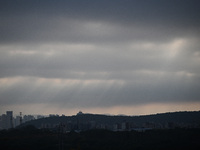 Clouds gather over Nanjing, which is affected by Typhoon Bebika, in Nanjing, Jiangsu province, China, on September 16, 2024. It is reported...