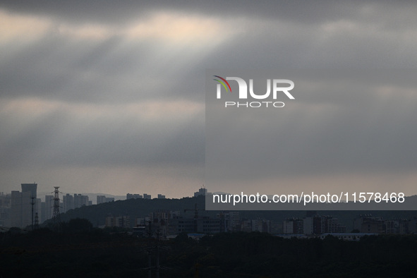 Clouds gather over Nanjing, which is affected by Typhoon Bebika, in Nanjing, Jiangsu province, China, on September 16, 2024. It is reported...