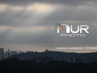 Clouds gather over Nanjing, which is affected by Typhoon Bebika, in Nanjing, Jiangsu province, China, on September 16, 2024. It is reported...