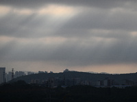 Clouds gather over Nanjing, which is affected by Typhoon Bebika, in Nanjing, Jiangsu province, China, on September 16, 2024. It is reported...