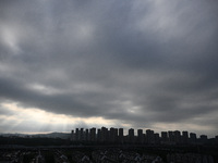 Clouds gather over Nanjing, which is affected by Typhoon Bebika, in Nanjing, Jiangsu province, China, on September 16, 2024. It is reported...