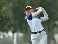 GAINESVILLE, VIRGINIA - SEPTEMBER 15: Emily Kristine Pedersen of Team Europe plays her second shot on the eighth hole during single matches...