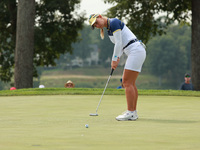 GAINESVILLE, VIRGINIA - SEPTEMBER 15: Emily Kristine Pedersen of Team Europe follows her putt on the eighth green during single matches on D...