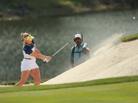 GAINESVILLE, VIRGINIA - SEPTEMBER 15: Charley Hull of Team Europe hits out of the bunker on the tenth green during single matches on Day Thr...