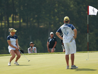 GAINESVILLE, VIRGINIA - SEPTEMBER 15: Charley Hull of Team Europe reacts to her putt on the tenth green during single matches on Day Three o...