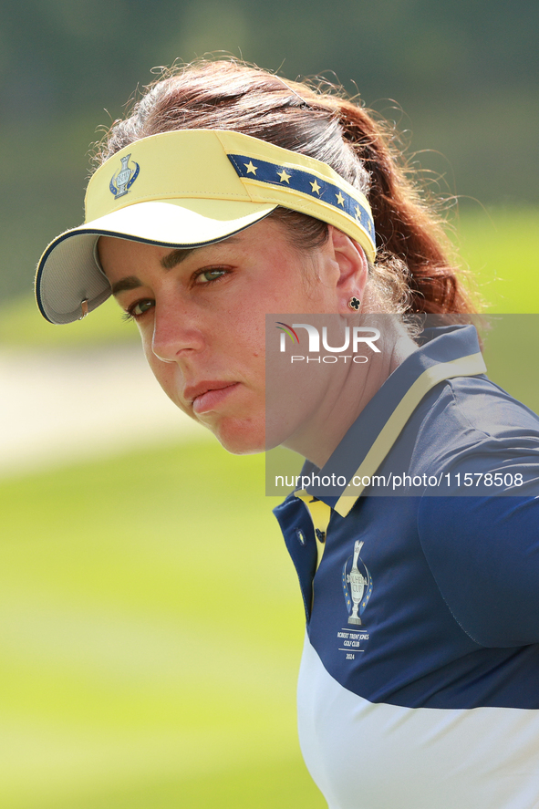 GAINESVILLE, VIRGINIA - SEPTEMBER 15: Georgia Hall of Team Europe looks over the tenth green during single matches on Day Three of the Solhe...