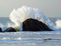 Waves surge due to the external circulation of Typhoon Bebika along the west coast of Qingdao, China, on September 16, 2024. (