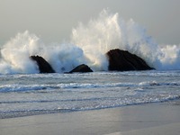 Waves surge due to the external circulation of Typhoon Bebika along the west coast of Qingdao, China, on September 16, 2024. (