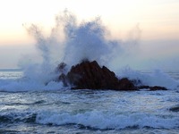 Waves surge due to the external circulation of Typhoon Bebika along the west coast of Qingdao, China, on September 16, 2024. (