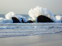 Waves surge due to the external circulation of Typhoon Bebika along the west coast of Qingdao, China, on September 16, 2024. (