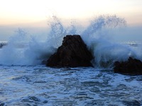 Waves surge due to the external circulation of Typhoon Bebika along the west coast of Qingdao, China, on September 16, 2024. (