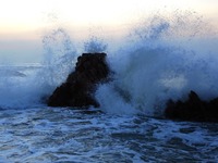 Waves surge due to the external circulation of Typhoon Bebika along the west coast of Qingdao, China, on September 16, 2024. (