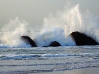 Waves surge due to the external circulation of Typhoon Bebika along the west coast of Qingdao, China, on September 16, 2024. (