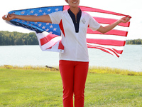 GAINESVILLE, VIRGINIA - SEPTEMBER 15: Andrea Lee of the United States celebrates after Team USA wins the Solheim Cup at Robert Trent Jones G...