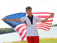 GAINESVILLE, VIRGINIA - SEPTEMBER 15: Andrea Lee of the United States celebrates after Team USA wins the Solheim Cup at Robert Trent Jones G...