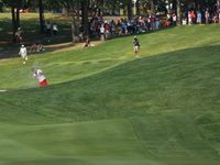 GAINESVILLE, VIRGINIA - SEPTEMBER 15: Lexi Thompson of the United States plays her second shot out of the bunker on the 15th hole during sin...