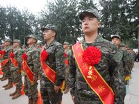 New recruits line up at the militia training base in Yongnian district of Handan, China, on September 14, 2024. (