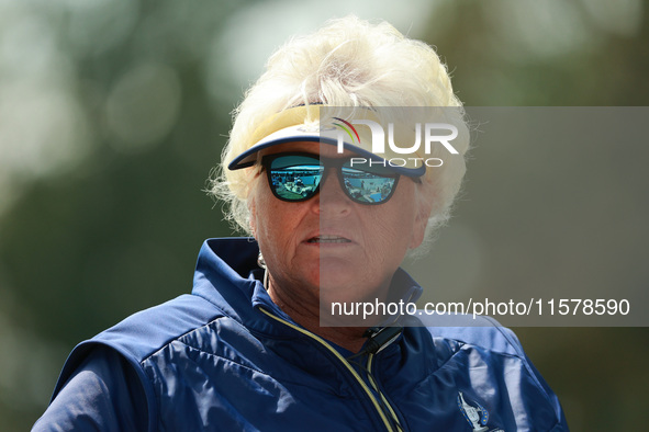 GAINESVILLE, VIRGINIA - SEPTEMBER 15: Vice Captain Laura Davies of Team Europe looks over during single matches on Day Three of the Solheim...