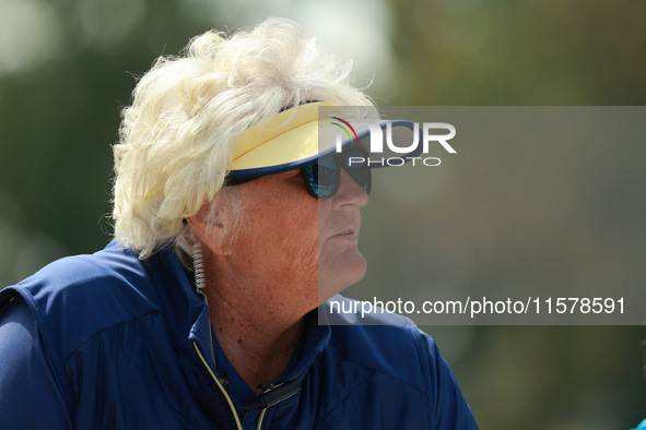 GAINESVILLE, VIRGINIA - SEPTEMBER 15: Vice Captain Laura Davies of Team Europe looks over during single matches on Day Three of the Solheim...