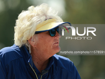 GAINESVILLE, VIRGINIA - SEPTEMBER 15: Vice Captain Laura Davies of Team Europe looks over during single matches on Day Three of the Solheim...