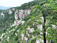 View of the Xiong 'er Mountain Rift Valley in Zaozhuang, China, on September 15, 2024. This geological formation results from a landslide ca...